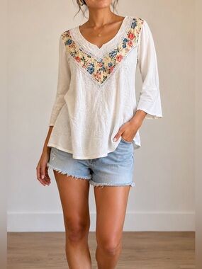 LUDY Boho Floral Embroidered Tunic Top (One Size)